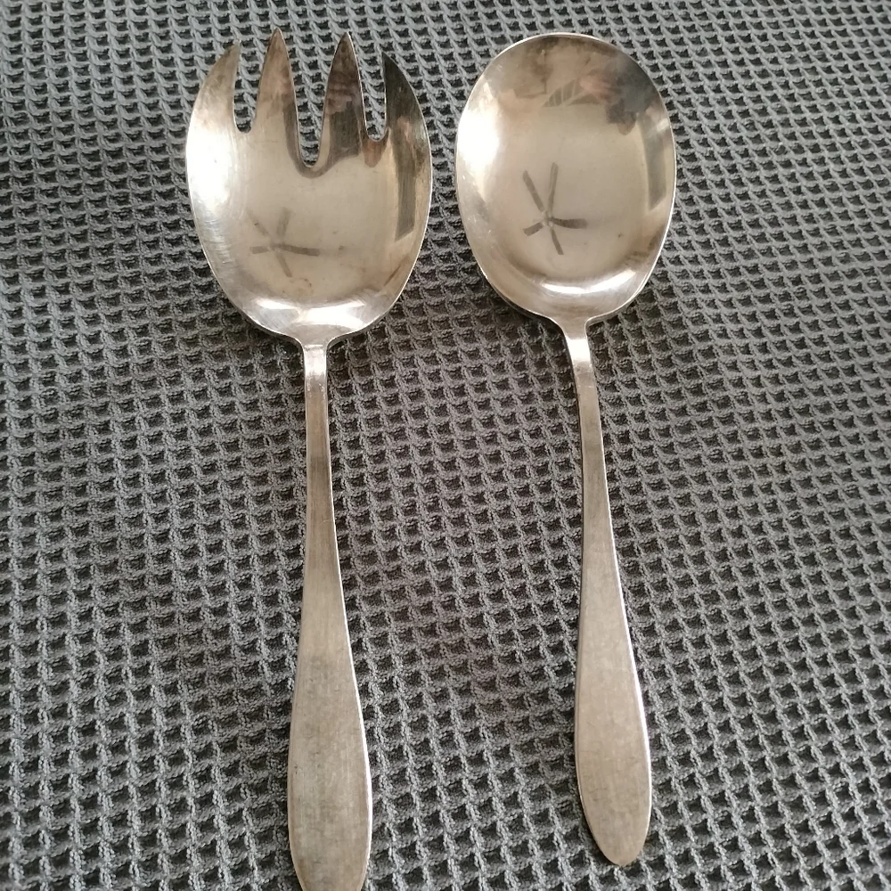 Vintage Reed And Barton Silver Plated Salad Serving Spork And Spoon Entertaining